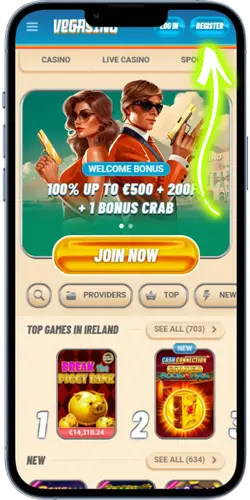 Vegasino Casino open the sign-up form